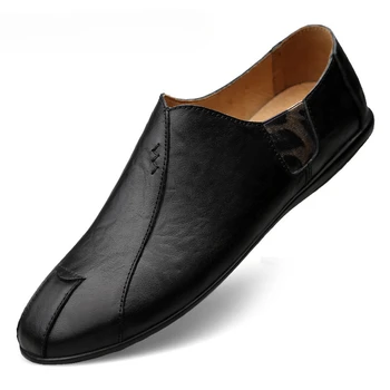 COZOK Мужская повседневная обувь из натуральной кожи, Лоферы люксового бренда, Мокасины, Дышащие Слипоны, Черные туфли для вождения, Большие размеры 38-44