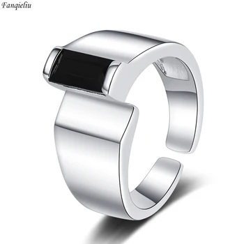 Fanqieliu серебряная игла 925 пробы Высококачественные ювелирные изделия Новое модное асимметричное кольцо с черным кристаллом для женщины FQL23228