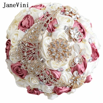 JaneVini Accesorios Novia для новобрачных, букеты подружек невесты для свадьбы, Цветок Невесты, Горный хрусталь, пыльно-розовый, слоновая кость, атласные Розы