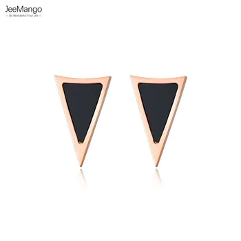 JeeMango Classic Triangle Black Shell Свадебные серьги-гвоздики для женщин, женские серьги из нержавеющей стали, ювелирные изделия Brincos JE17052