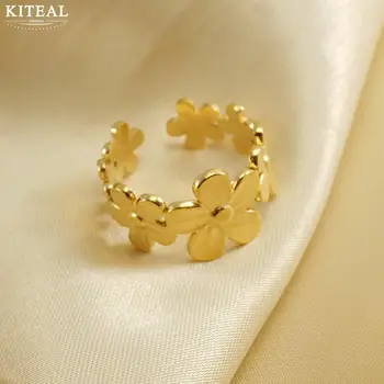 KITEAL Med-adel-clinic.ru, позолоченные кольца для суставов 7-го размера для женщин, Открывающее кольцо с цветком, опал, аксессуары для выпускного вечера