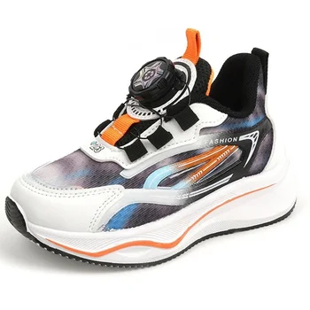 Kruleepo Для девочек и мальчиков Поворотная кнопка Спортивные Теннисные кроссовки Детские Дышащая Легкая повседневная обувь для бега на открытом воздухе