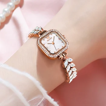OLEVS Роскошные модные женские наручные часы Браслет из розового золота с кристаллами Кварцевые часы Женские Водонепроницаемые женские часы от ведущего бренда