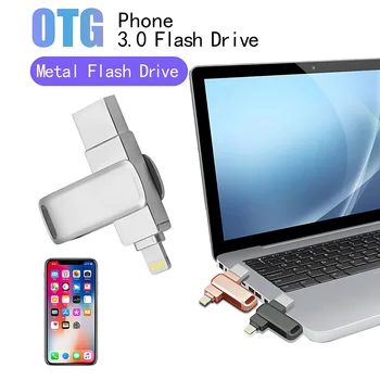 OTG 2 в 1 USB 3.0 Флэш-накопители Type-C 256 ГБ 128 ГБ 64 ГБ 32 ГБ Флешки для iPhone / Android / Планшетных ПК