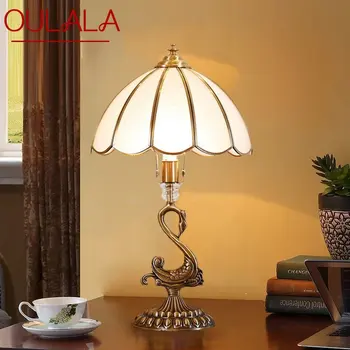 OULALA Современные медные настольные лампы Swan LED Креативный ретро латунный стеклянный настольный светильник для домашнего декора гостиной спальни кабинета