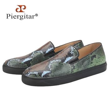 Piergitar, Импортированные из Италии, Мужские кроссовки из кожи со змеиным тиснением, Обувь для скейтбординга ручной работы На черной резиновой подошве