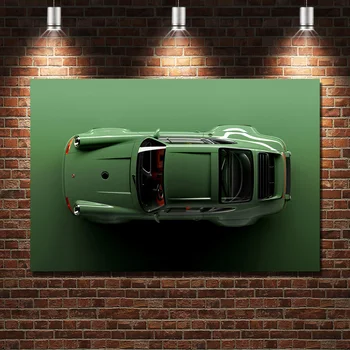 Porsche 911 Singer Green Винтажный автомобиль Supercars Настенные плакаты Холст Искусство Декор комнаты Картины