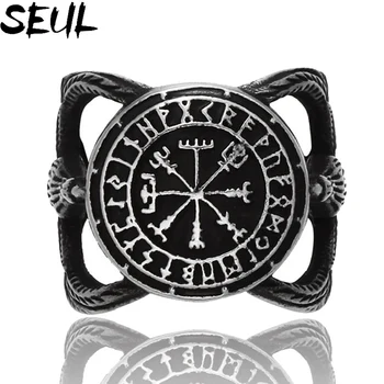 Seul Персонализированный скандинавский компас с алфавитом викингов, мужское кольцо из нержавеющей стали, винтажные украшения Raven, модные сувениры для вечеринок