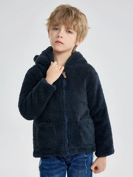 SOLOCOTE, куртка-шерпа для маленьких мальчиков, легкая флисовая куртка с капюшоном и милыми заячьими ушками на молнии, осенне-раннее зимнее пальто с подкладкой.