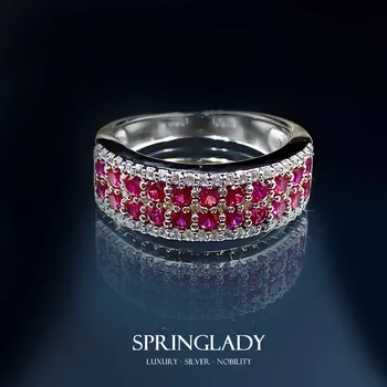 SpringLady Винтажное серебро 925 пробы, имитация муассанита, рубиновый драгоценный камень, юбилейные ювелирные кольца для женщин