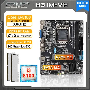 SZMZ H311 материнская плата M-VH LGA 1151 Kit i3 8100 8-й процессор 2 * 8 ГБ оперативной памяти DDR4 placa mae lga1151 поддерживает процессор Core 6/7/8/9 поколения