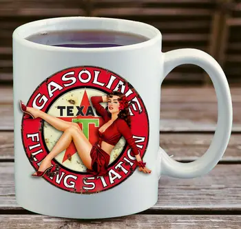 Texaco Gasoline Pinup Girl Кофейная Кружка Забавный Подарок Другу и Семье На День Рождения, Праздник