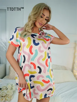 TTDTTH Ночная рубашка с милым рисунком для женщин, летняя пижама с коротким рукавом, повседневная удобная ночная рубашка