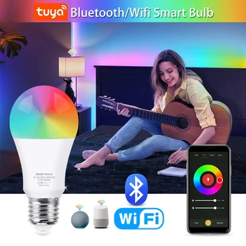 Tuya Bluetooth / Wifi RGB Светодиодная лампа 220V 110V E27 Умная лампа Smart Life APP Control Lightning для дома, спальни, гостиной