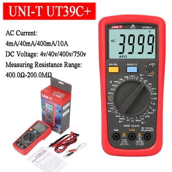 UNI-T UT39C + Цифровой мультиметр Автоматический тестер диапазона Обновлен с AC DC V / A Ом / Температура / Частота / HFE / NCV Тест