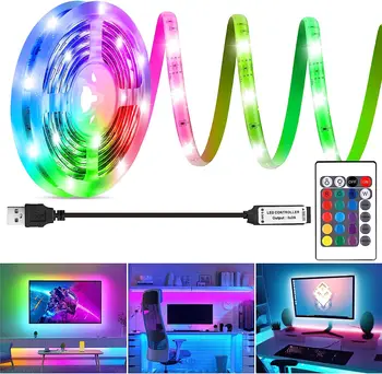 USB RGB Светодиодные фонари Лента LED 2835 24-клавишный ИК-пульт дистанционного управления для кухни, шкафа, спальни, ПК, подсветки телевизора, домашнего освещения
