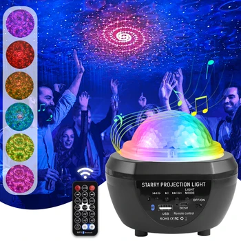 USB Звездный проектор Красочный светодиодный звездный свет Ночники с океанской волной Bluetooth Украшение стен спальни Небесный проектор Световой декор