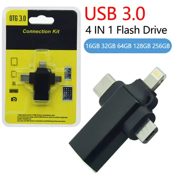 USB Флэш-накопитель Высокоскоростной 64 ГБ 128 ГБ Флеш-Накопитель 128 ГБ Серебристый TYPE-C Memory Stick 32 ГБ 256 ГБ 4 в 1 Micro USB-Накопитель для Iphone