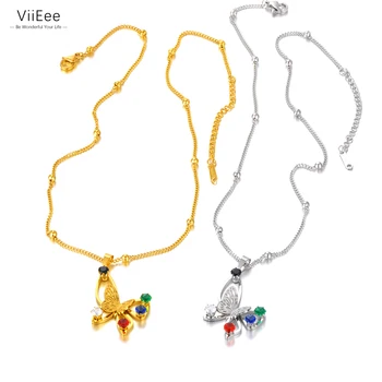 ViiEee Красочные Cz Хрустальные ожерелья с подвеской в виде летающей бабочки с животными Для женщин, колье-чокер из нержавеющей стали, ожерелье VN22173