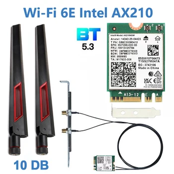 Wi-Fi 6E Карта Intel AX210 Bluetooth 5.3 WiFi 6 Адаптер 5374 Мбит/с 2 В 1 Настольный Комплект 10dBi Антенна 802.11ax 2.4 G/ 5 ГГц/6 ГГц Для ПК