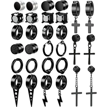 WKOUD, 2 шт/30 шт, Магнитные черные серьги-клипсы, мужские и женские серьги-кольца, висячие спирали, набор из нержавеющей стали без пирсинга