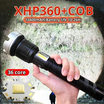 XHP360-36-ядерный яркий светодиодный фонарик, перезаряжаемый через USB, мощный тактический фонарь