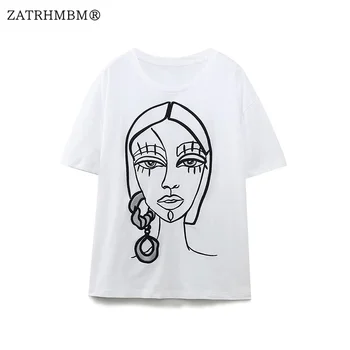 ZATRHMBM 2023 Летние Новые модные футболки для женщин Винтажная белая футболка с коротким рукавом и круглым вырезом Повседневные женские футболки Mujer