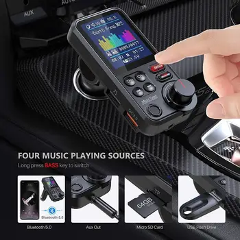 Автомобильная беспроводная зарядка звука Bluetooth 5.0 DC9-28V MP3 Музыкальный плеер FM-передатчик Зарядка звука FM-передатчика