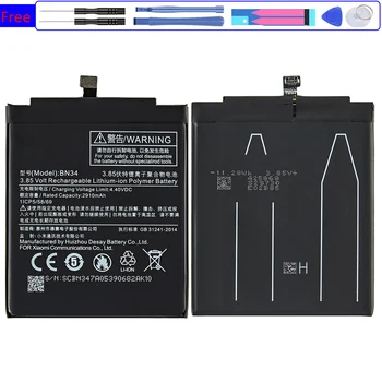 Аккумулятор для телефона BN34 для Xiaomi Redmi 5A Сменный аккумулятор реальной емкости 2910 мАч Аккумулятор для телефона Batteria BN 34