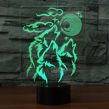 Акриловая светодиодная 3D лампа в форме волка с 7 сменами цвета Дистанционный сенсорный выключатель Usb 3d ночник для освещения сна ребенка