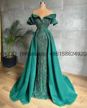 Арабское зеленое платье русалки большого размера, расшитое кружевами и бисером, сексуальное вечернее платье, роскошное вечернее платье для выпускного вечера, модное вечернее элегантное платье