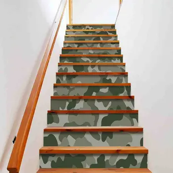 Армейские Зеленые камуфляжные наклейки для лестниц, наклейки на ступени в военной тематике, самоклеящиеся Модные Художественные фрески для лестниц, декор в помещении