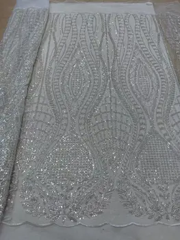 Африканская кружевная ткань из тюля с пайетками S-1302505, высококачественные Вышитые бусины, Французское сетчатое кружево, Нигерийское кружево для вечерних платьев