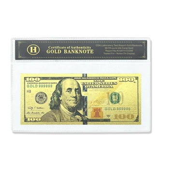 Банкнота из золотой фольги в долларах США номиналом 100 долларов США и памятные поделки в виде ракушки, невалютные предметы коллекционирования