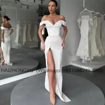 Белые платья для выпускного вечера со съемной юбкой, Длинные элегантные платья для вечеринок с открытыми плечами для женщин, сексуальные платья с высоким разрезом Vestidos de gala