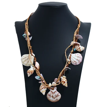 Богемное Летнее Пляжное Длинное ожерелье для женщин, ожерелье ручной работы с узлом из морской раковины, модные женские ювелирные аксессуары в стиле бохо