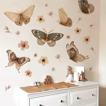 Большая наклейка на стену в виде бабочки в виде животного с цветочным рисунком, самоклеящийся Съемный Виниловый декор из ПВХ для гостиной, спальни