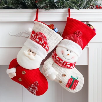Большой Красно-Белый Вязаный Рождественский Чулок Санта-Клаус Декор Камина Носки Рождественские Подарочные Пакеты Держатель Конфет Декор Для Дома