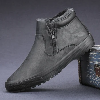 Бренд Ebulapn/ Зимние мужские ботинки с хлопковой подкладкой, Дизайнерская Модная мужская теплая обувь на молнии Сбоку, Плюс Бархатные Лоферы на высоком каблуке 9152M