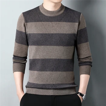 Брендовый повседневный свитер в полоску с круглым вырезом, осенне-зимний трикотажный пуловер, мужская одежда, уличная мода, джерси Z1155