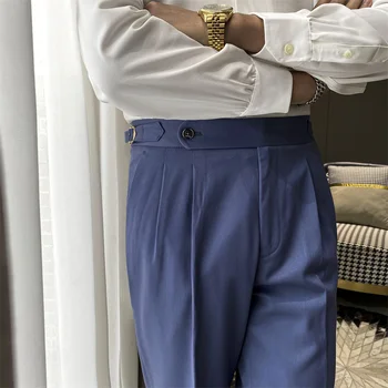 Британская мода 2024 года Универсальные Тонкие Длинные брюки Мужская Весенняя одежда Офисные брюки Мужские Роскошные Повседневные брюки с высокой талией