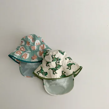 Быстросохнущая детская кепка-ведро, летняя тонкая шаль с мультяшным принтом, солнцезащитный крем, детская походная шляпа, Корейская ветрозащитная детская кепка рыбака