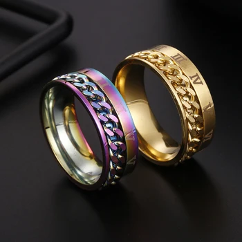 Вертушка с цепочкой из нержавеющей стали, Вращающееся кольцо для большого пальца для мужчин и женщин, Классические Римские цифровые подарочные кольца Power Sense