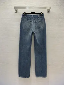 Весенне-летние джинсы, Женская новая мода, выстиранный хлопок, Металлическая цепочка для аксессуаров, прямые брюки с широкими штанинами, 23082439