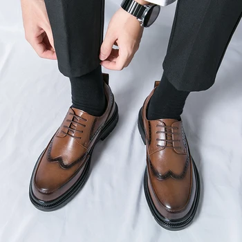 Весенняя высококачественная мужская обувь на шнуровке, роскошная обувь, повседневная деловая оксфордская обувь в британском стиле с толстой подошвой, Мужская офисная обувь