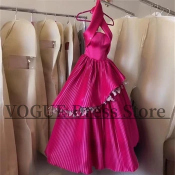 Вечерние платья VD из атласа цвета фуксии для Musilm, Свадебное Платье Для гостей трапециевидной формы на бретелях длиной до щиколоток с открытой спиной