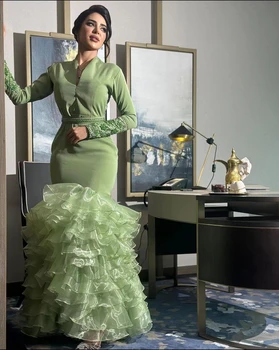 Вечерние платья из зеленого тюля AsaNagi с V-образным вырезом, Русалка, бальное платье длиной до пола, Женское платье для официальных мероприятий 2023, праздничное платье
