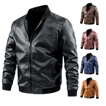 Винтажная куртка Из Искусственной Кожи, Мужское Кожаное пальто, Повседневное Мотоциклетное Байкерское Пальто, Однотонные Кожаные Куртки, Мужские Большие Размеры 6XL 7XL 8XL