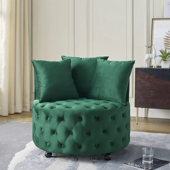 Вращающийся стул с бархатной обивкой для гостиной, с хохолком на пуговицах и подвижными колесиками, , Черный, белый, зеленый
