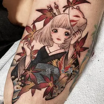Временные татуировки девушки-гейши из мультфильма Водонепроницаемая поддельная татуировка для женской руки Японская милая фестивальная наклейка Художественная татуировка Tatuaje